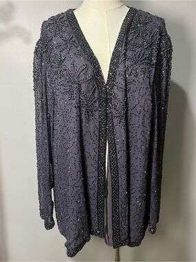 Jovani Silk Beaded Sequin Evening Jacket Gray Womens Sz 24 Elegant Wedding Party